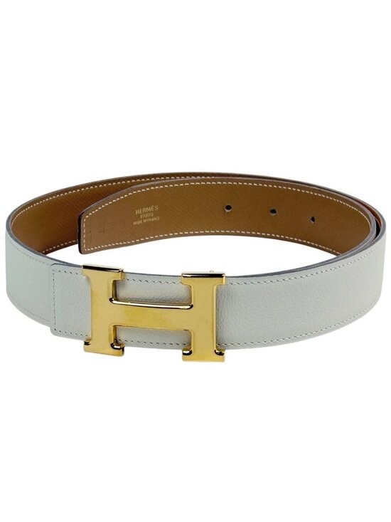 Size 90 NEW Hermes SILVER Constance H Men Belt & Reversible  Hermes Constance Reversible Belt Leather White Brown